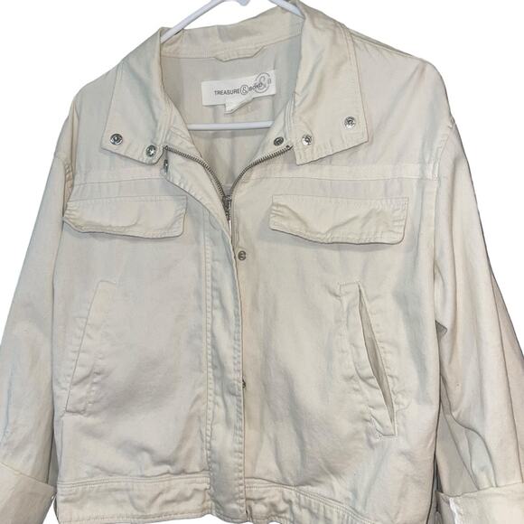 Treasure & Bond Stand Collar Cotton Twill Jacket Cream Size Medium - Picture 4 of 11